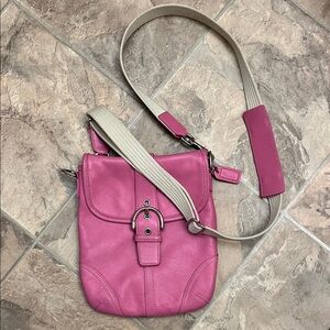 Coach Abby Duffle Pink Leather Crossbody Bag with Beige Strap